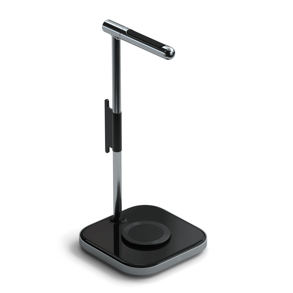 Satechi Supporto per Cuffie 2 in 1 con Caricabatterie Wireless Magnetico - USB Type-C, Compatibile con iPhone 16/15/14/13/12 e Dispositivi Qi - Nero/Grigio