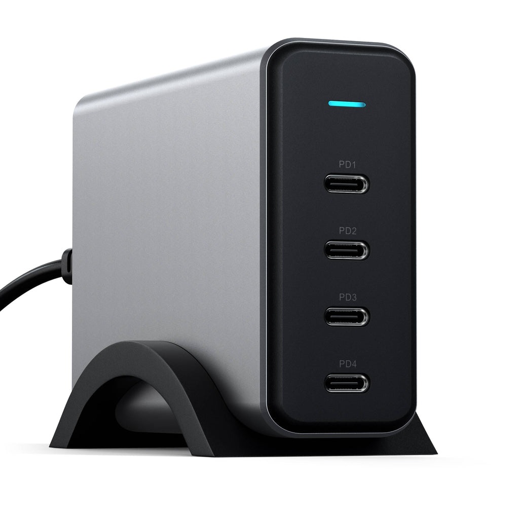 Satechi Caricabatterie GaN USB-C 165W con 4 Porte - Ricarica Rapida per MacBook, iPad e iPhone - Nero e Grigio