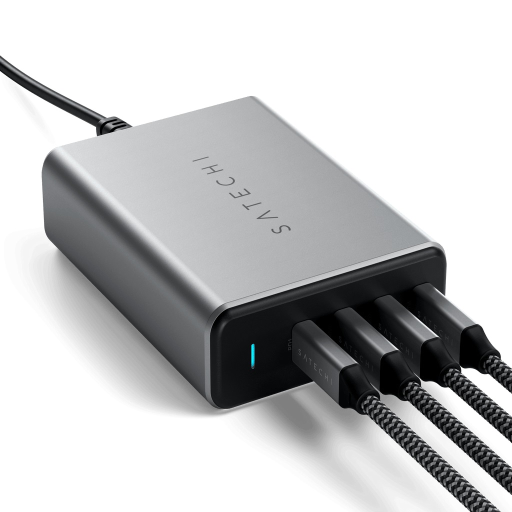 Satechi Caricabatterie GaN USB-C 165W con 4 Porte - Ricarica Rapida per MacBook, iPad e iPhone - Nero e Grigio