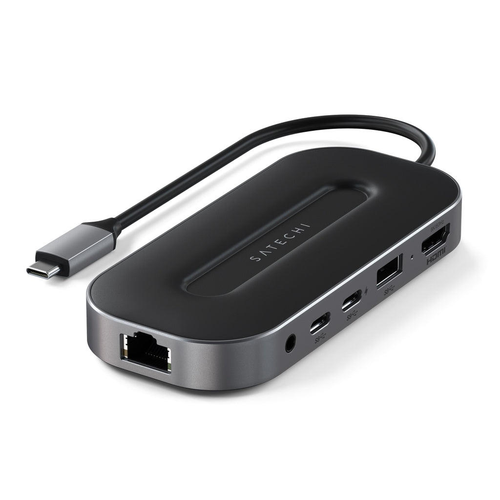 Satechi ST-U4MGEM Adattatore Multiporta USB4 6-in-1 con HDMI 8K, Ethernet 2.5G, Ricarica PD 100W, Compatibile con Mac e Windows - Nero/Grigio