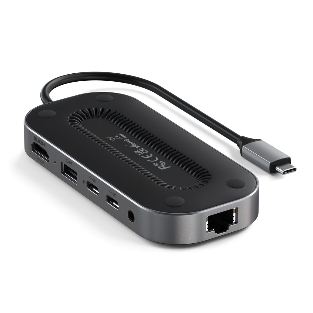 Satechi ST-U4MGEM Adattatore Multiporta USB4 6-in-1 con HDMI 8K, Ethernet 2.5G, Ricarica PD 100W, Compatibile con Mac e Windows - Nero/Grigio