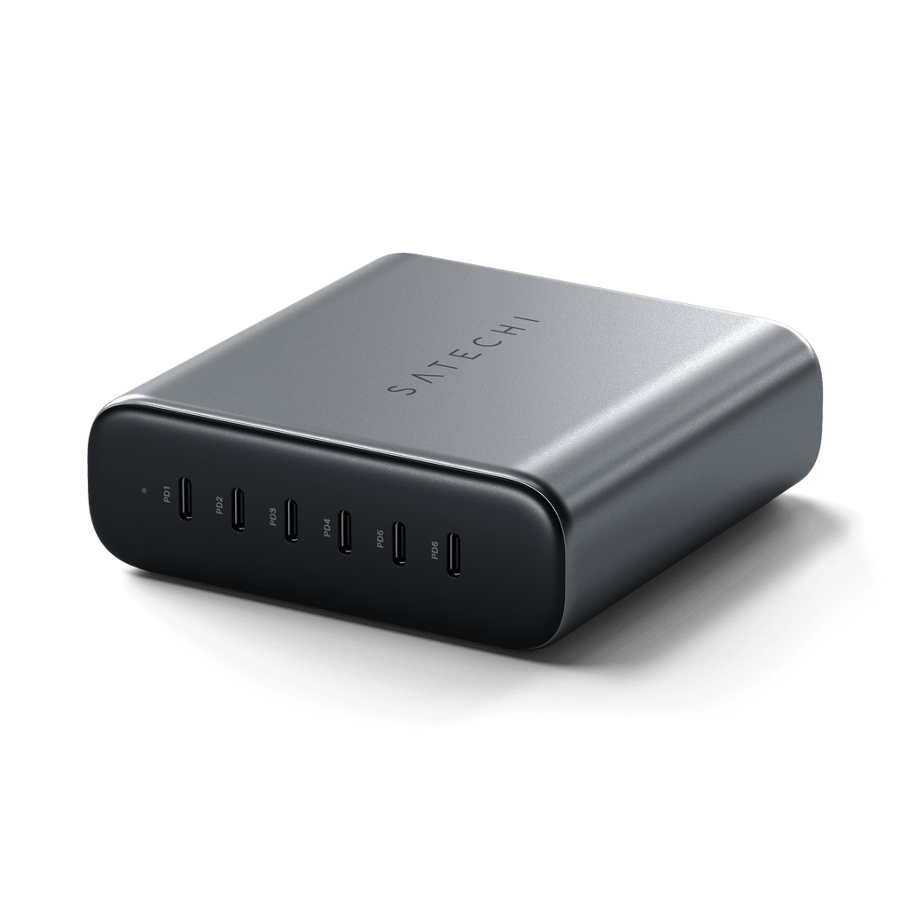 Satechi ST-C200GM-EU Caricabatterie GaN USB-C da 200W con 6 Porte - Ricarica Rapida per Dispositivi Mobili Universale Grigio