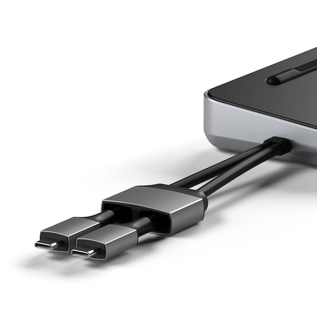 SATECHI Docking Station USB-C Doppia con 2 Porte HDMI, Display Port, 2 Porte USB-C, 2 Porte USB-A, Porta Ethernet e Slot per SSD SATA/NVMe - Compatibile con MacBook Pro/Air e Dispositivi Type-C