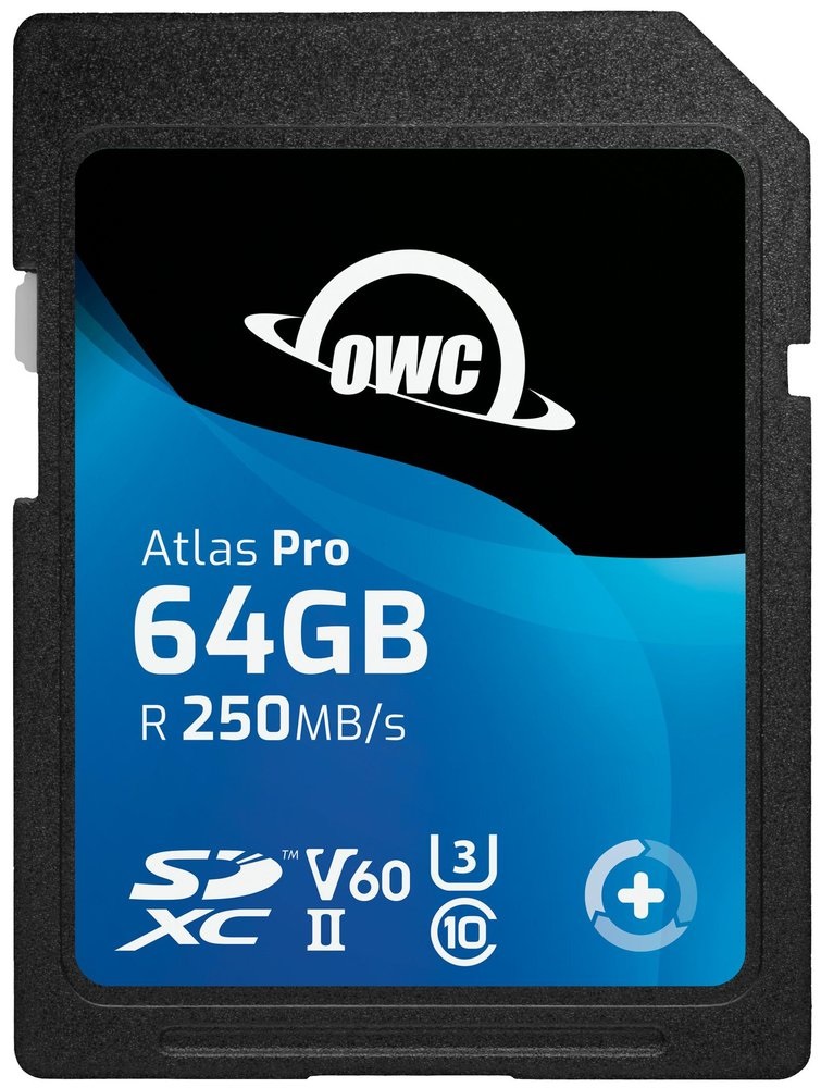 OWC Atlas Pro 64 GB SDXC UHS-II V60 - Velocità fino a 130 MB/s in scrittura e 250 MB/s in lettura, ideale per foto e video 4K