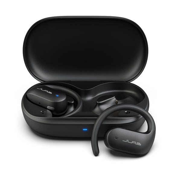 JLab JBuds Open Sport Cuffie True Wireless Stereo (TWS) Open Ear con Ganci per Orecchie, 26 Ore di Autonomia, IP55 Resistenti al Sudore, Bluetooth Multipoint, Nero