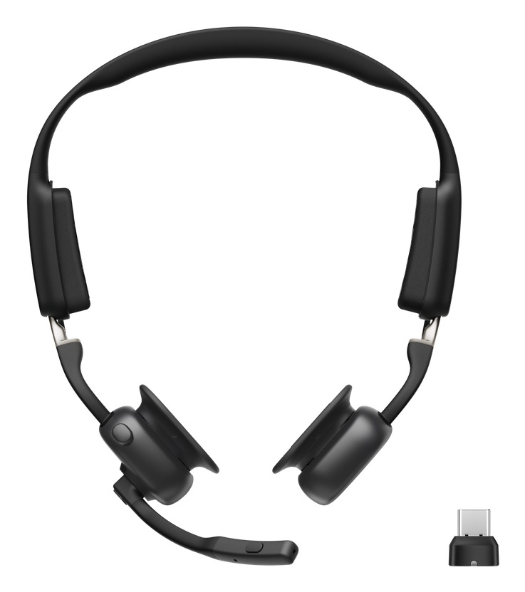 SHOKZ Openmeet Auricolare Wireless con Microfono a Clip, USB tipo-C, Bluetooth, Cancellazione Rumore, Nero