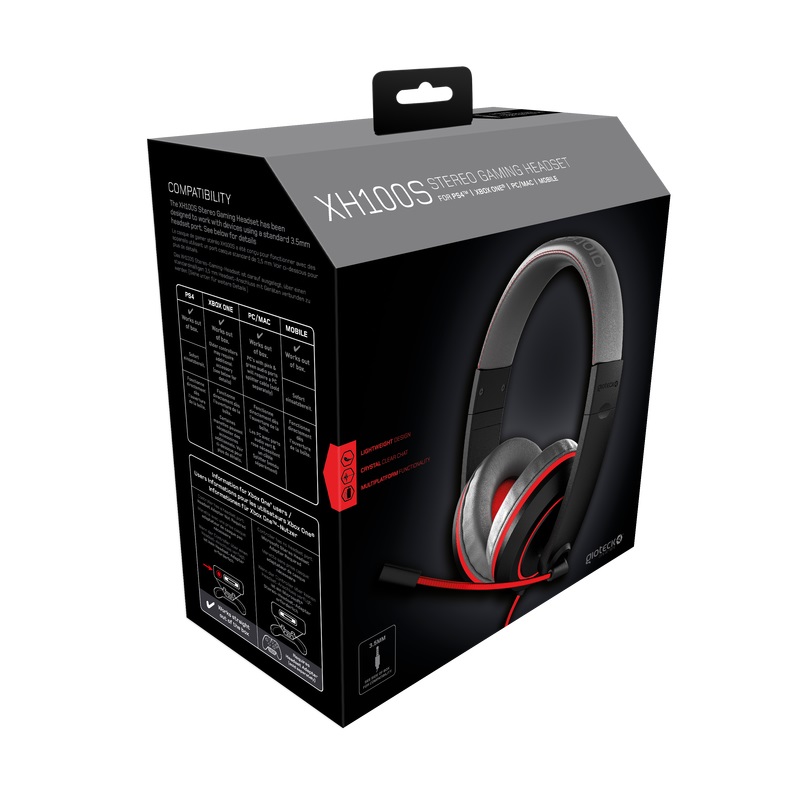 Gioteck XH100 S - Cuffie Gaming Ergonomiche con Cancellazione del Rumore, Controllo del Volume e Archetto Regolabile per PS5, Xbox Series X e PC (Rosso e Nero)
