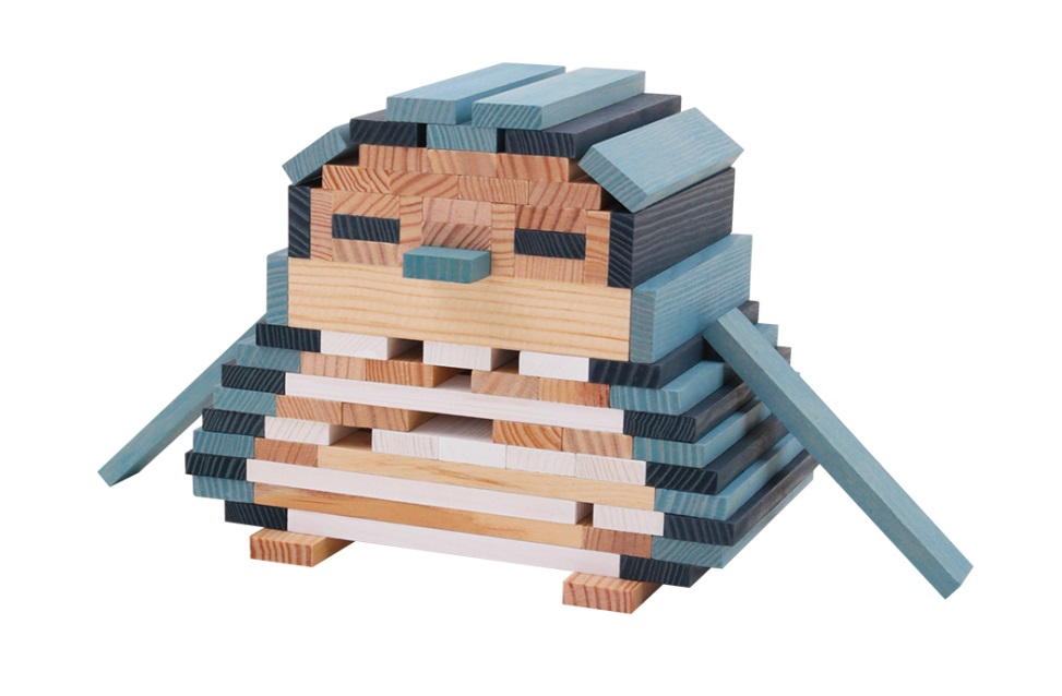 KAPLA Inverno Barrel - Set di costruzioni in legno di pino marittimo, 200 assi colorate (naturale, blu, azzurro, bianco), per bambini da 2 anni