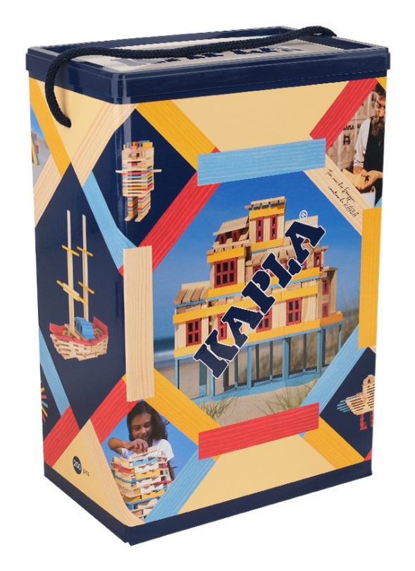 KAPLA - Baril Estival 200 piastre colorate in legno con libro di costruzione, gioco di costruzione per bambini fino a 2 anni