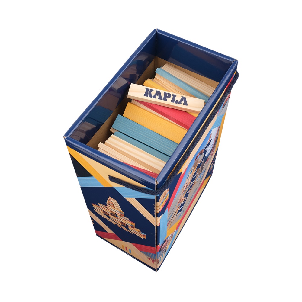 KAPLA - Baril Estival 200 piastre colorate in legno con libro di costruzione, gioco di costruzione per bambini fino a 2 anni