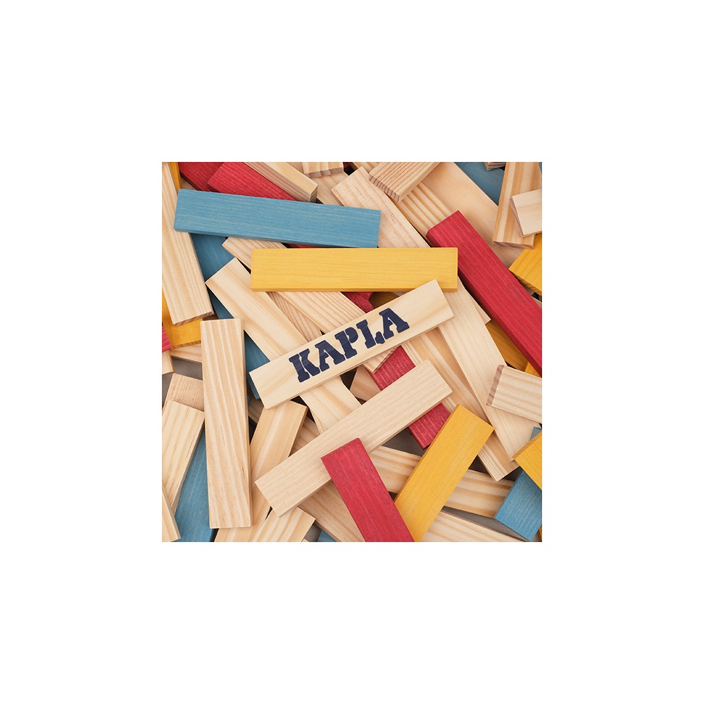 KAPLA - Baril Estival 200 piastre colorate in legno con libro di costruzione, gioco di costruzione per bambini fino a 2 anni