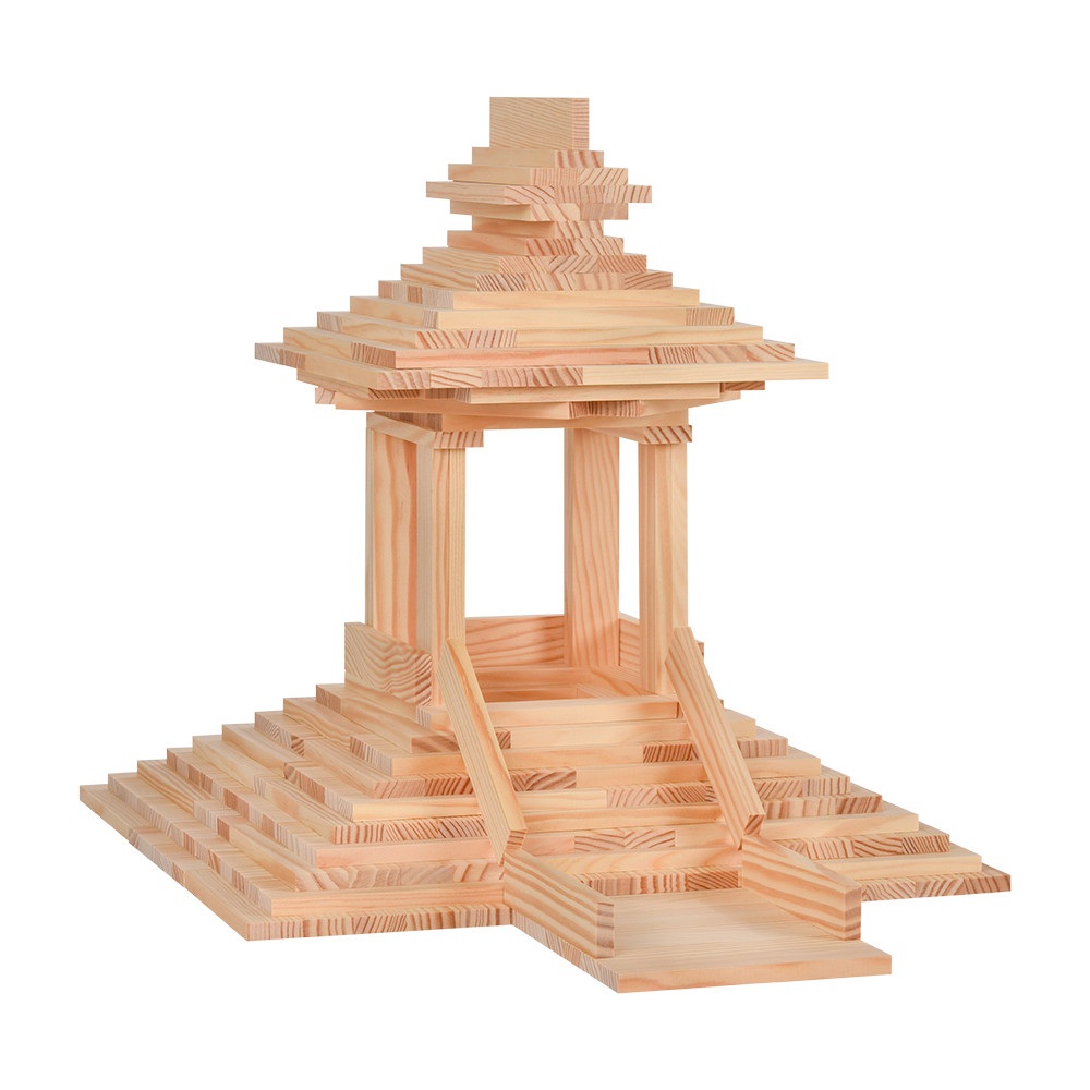 KAPLA - Scatola da 280 pezzi in legno di pino con libro d'arte blu, gioco di costruzione per bambini da 2 anni