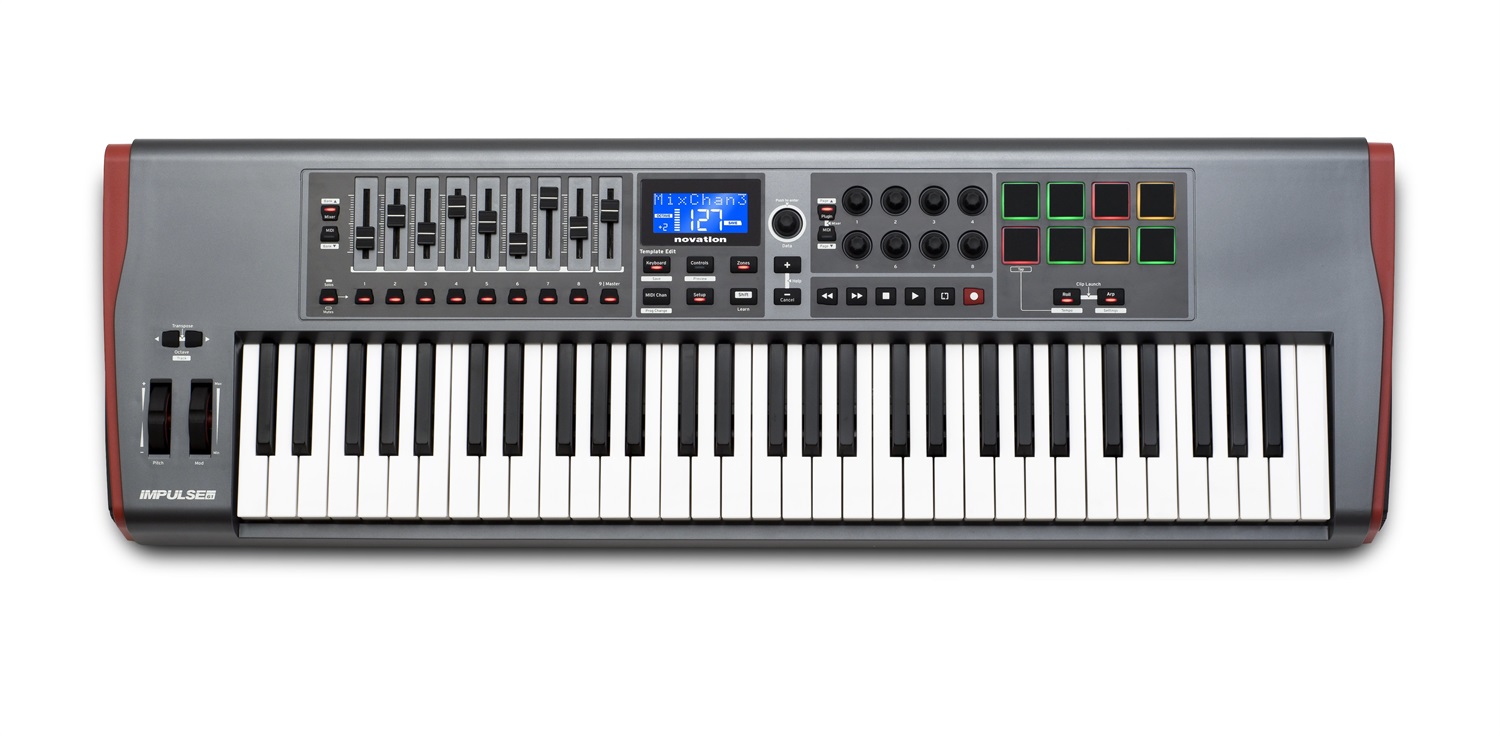 Novation Impulse 61 Tastiera Controller MIDI USB con 61 Tasti Semipesati, Drum Pad Retroilluminati e Aftertouch