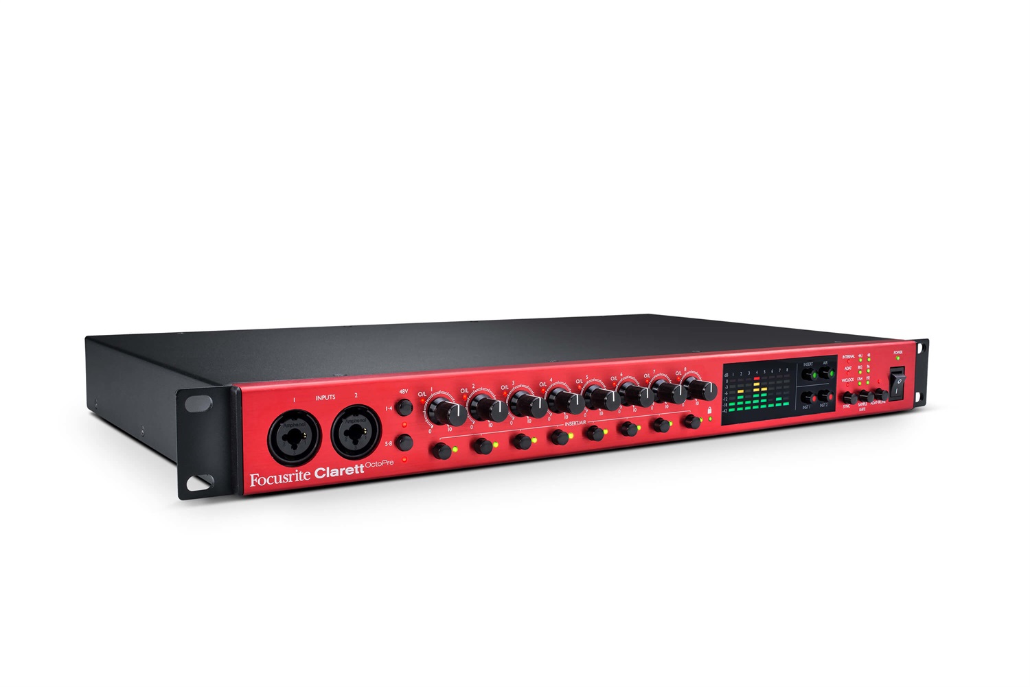 Focusrite Clarett OctoPre - Preamplificatore microfonico a 8 canali, 118dB, 24-bit/192kHz A-D/D-A, ingressi analogici e uscite di linea, colore rosso