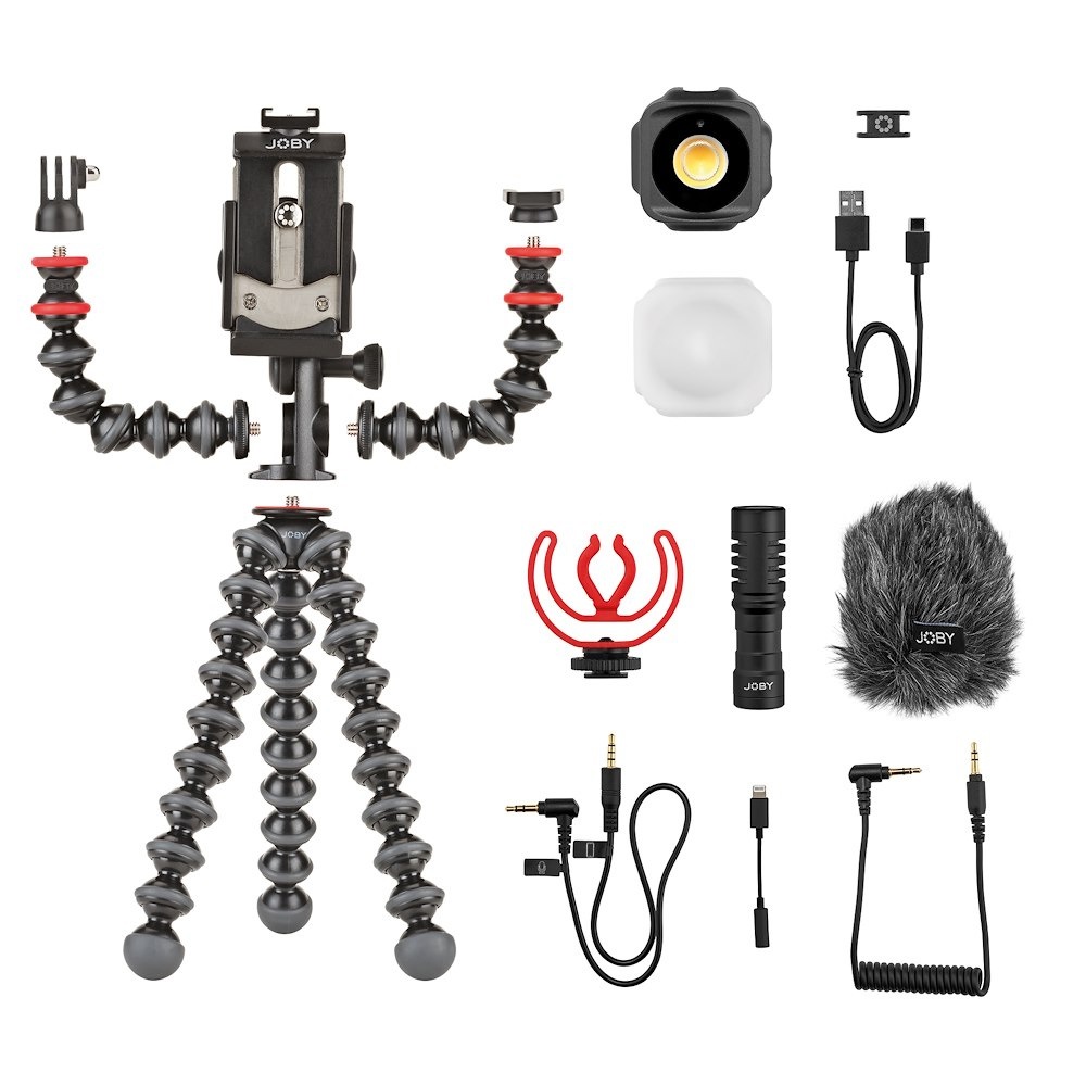 Joby GorillaPod Mobile Vlogging Kit - Treppiede Flessibile per Smartphone e Macchine Fotografiche Digitali, 3 Gambe, Colore Nero/Rosso, Peso 540g