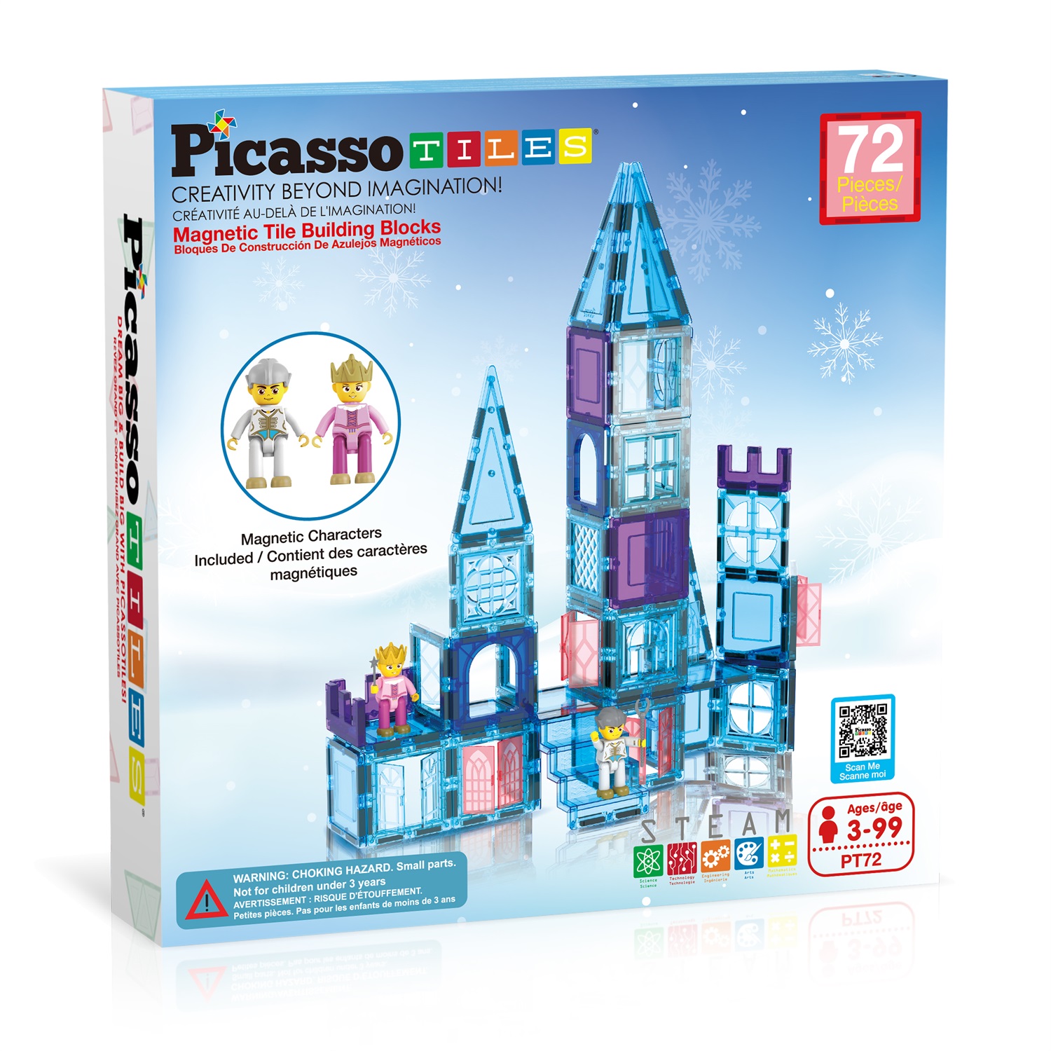 PicassoTiles 72 Pezzi - Piastrelle Magnetiche per Costruzione Castello Invernale con Personaggi, Scale, Finestre e Porte - Gioco Educativo STEM per Bambini 3
