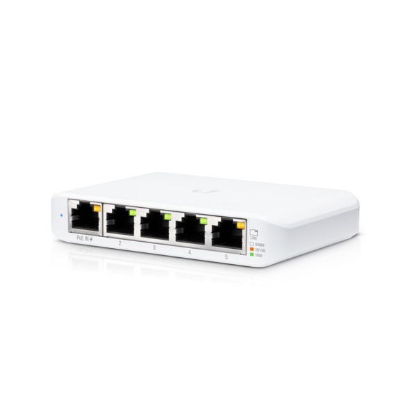 Ubiquiti UniFi USW Flex Mini Switch Gestito L2 5 Porte Gigabit Ethernet (10/100/1000) con Supporto Power over Ethernet (PoE) - Design Desktop Compatto Bianco