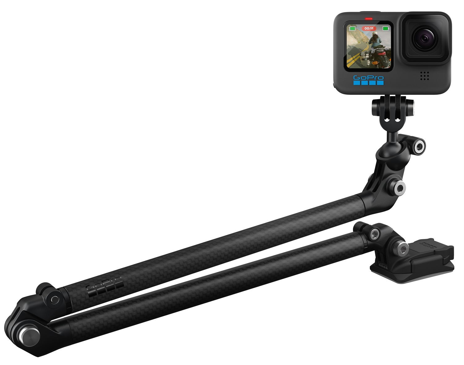 GoPro Asta AEXTM-001 con Supporti Adesivi - Estensione Pieghevole in Fibra di Carbonio, Lunghezza 25,4-53,3 cm