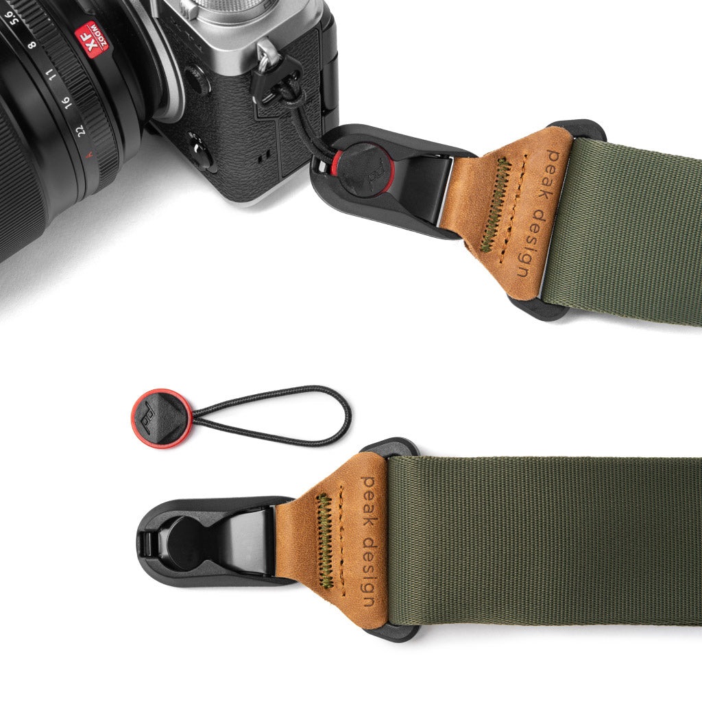 Peak Design Slide Sage - Tracolla per Fotocamera in Pelle e Nylon Verde Salvia, 3 Cinture in 1, Imbottitura Comfort