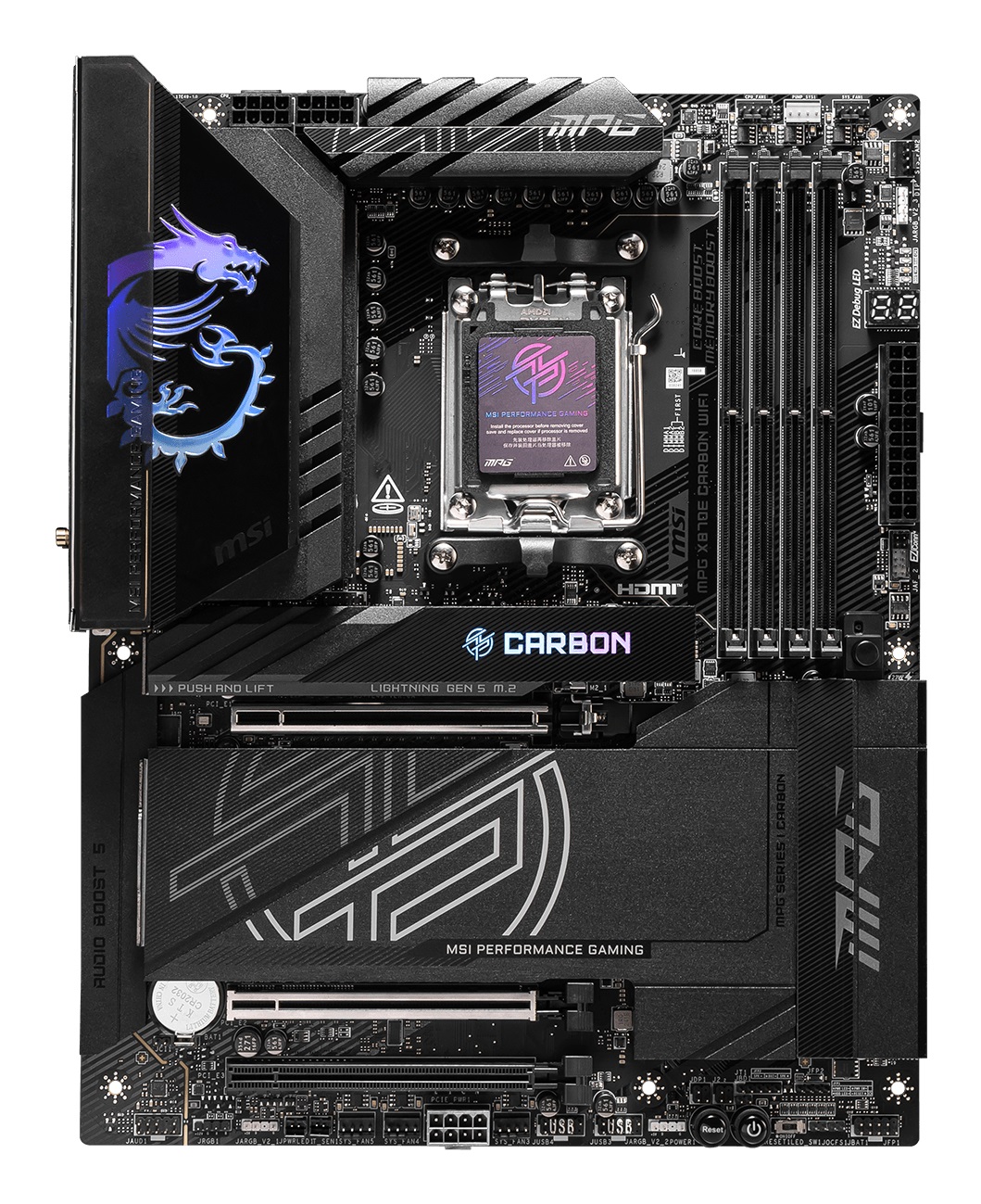 MSI MPG X870E CARBON WIFI - Scheda madre ATX per AMD Ryzen, DDR5, PCIe 5.0, Wi-Fi 7, Bluetooth 5.4