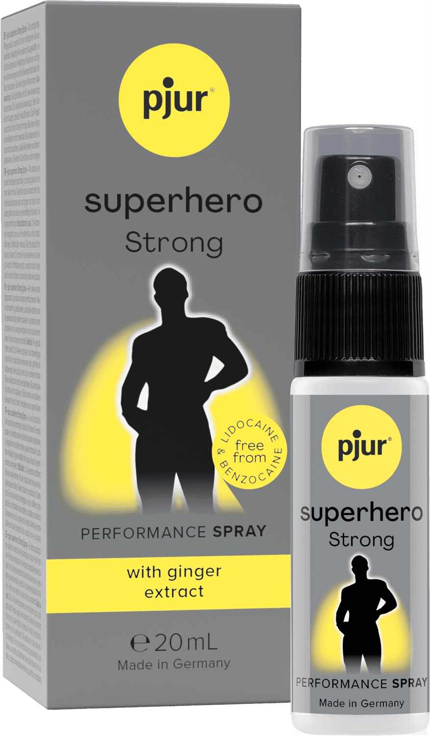 Pjur Superhero Strong Spray Ritardante Maschile 20 ml - Riduce l'ipersensibilità e prolunga il piacere con estratti di zenzero e gingko