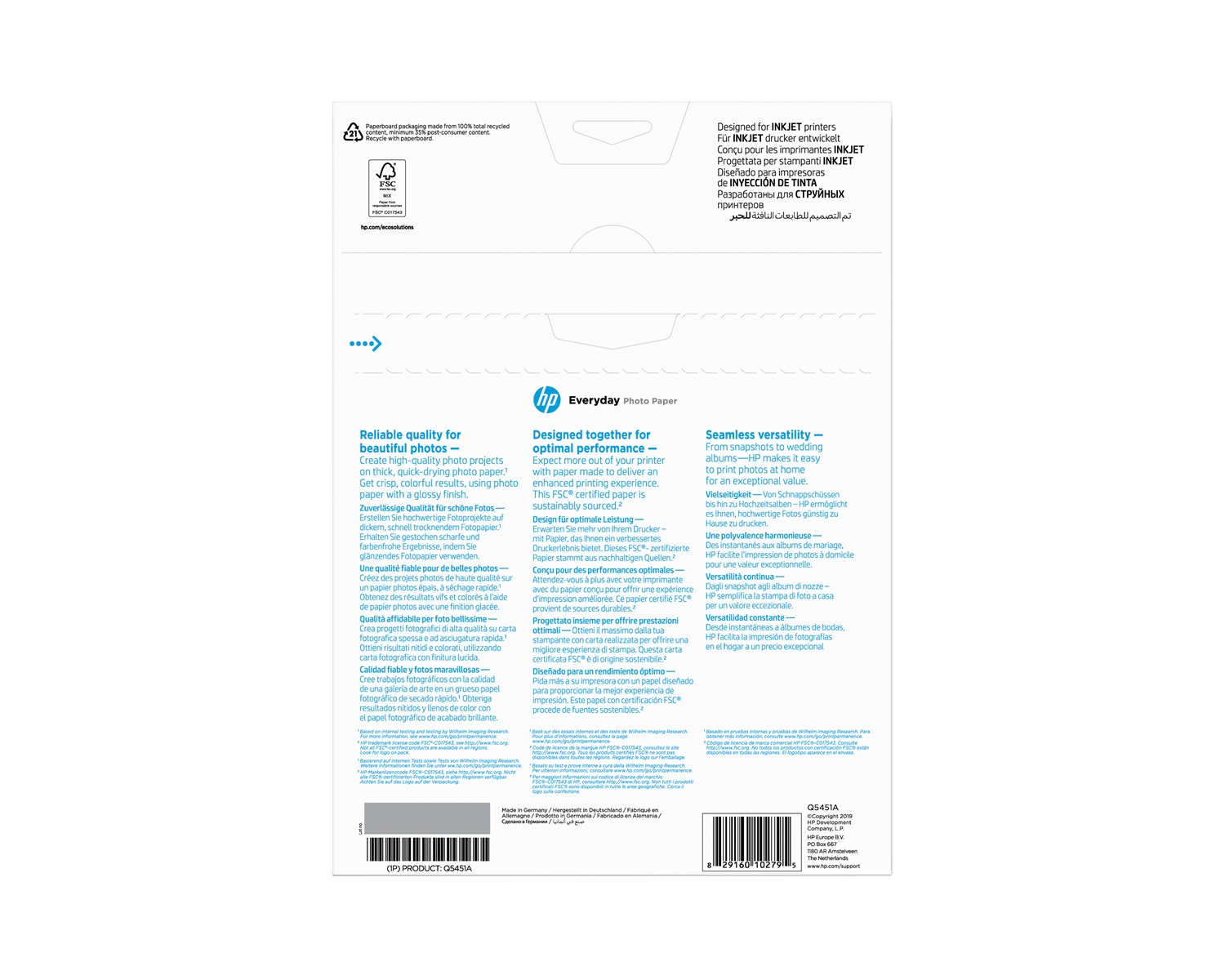 HP Carta Fotografica Everyday A4 Semi Lucida - Confezione da 25 Fogli, 200 g/m²