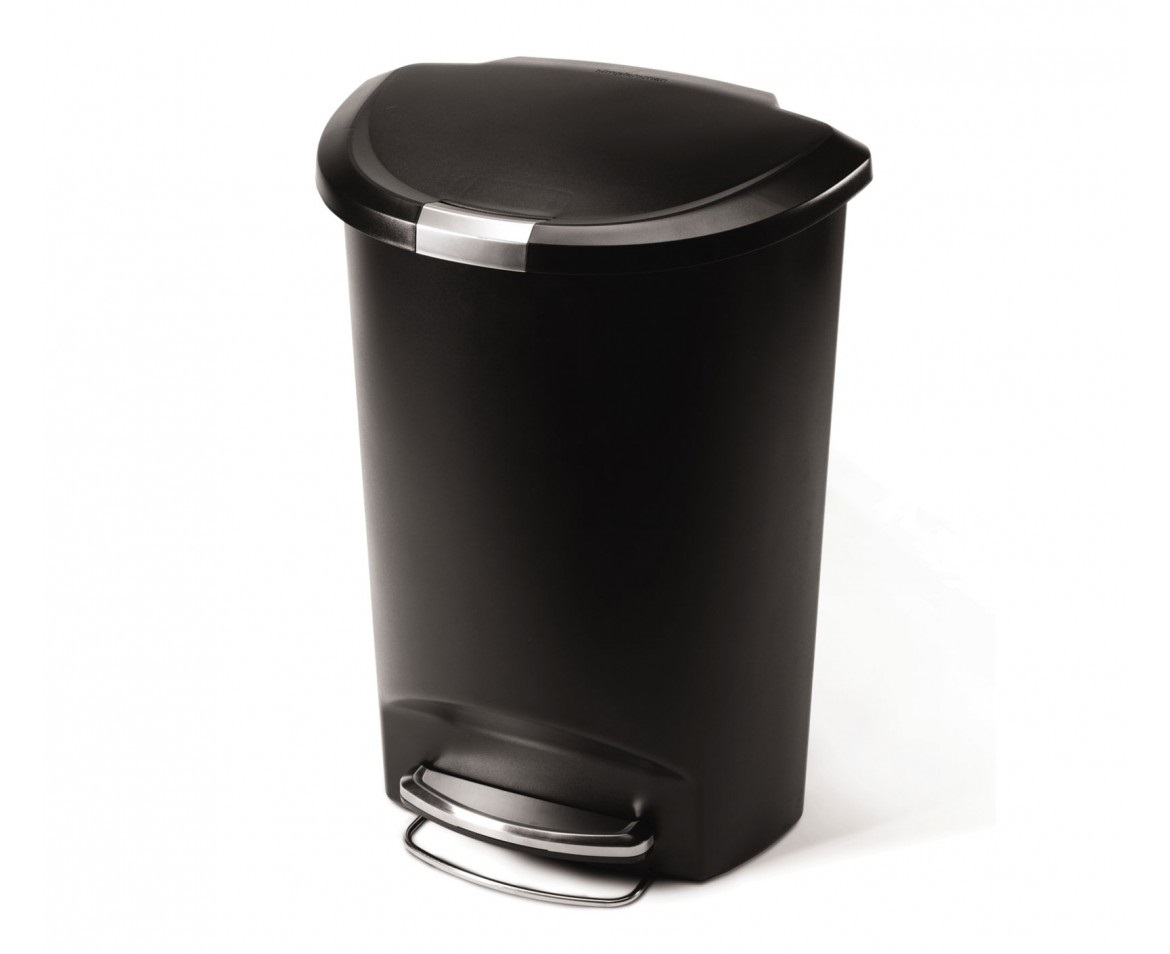 Simplehuman Pattumiera a Pedale Semi-Rotonda in Plastica Nera da 50 L