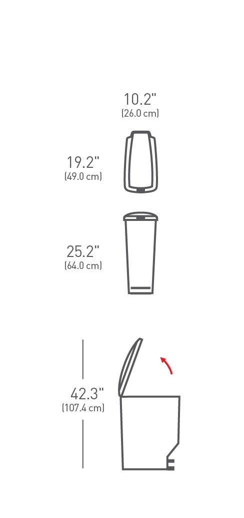 simplehuman CW1363 Cestino Sottile con Pedale 40L in Plastica Grigia con Chiusura Silenziosa e Ruote