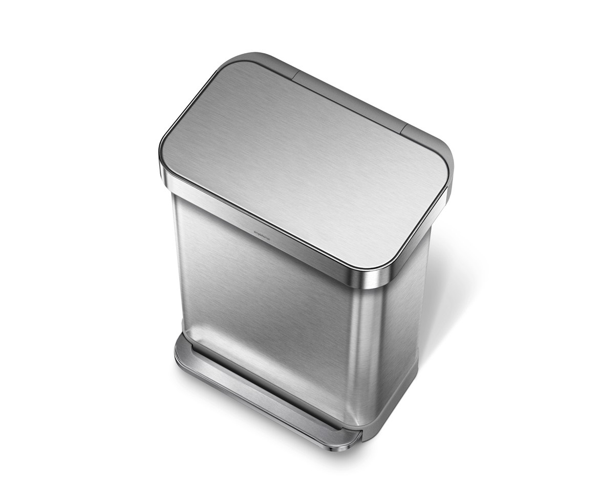 simplehuman CW2023 Cestino Rettangolare da Cucina 55L in Acciaio Inox con Pedale e Porta Sacchetti