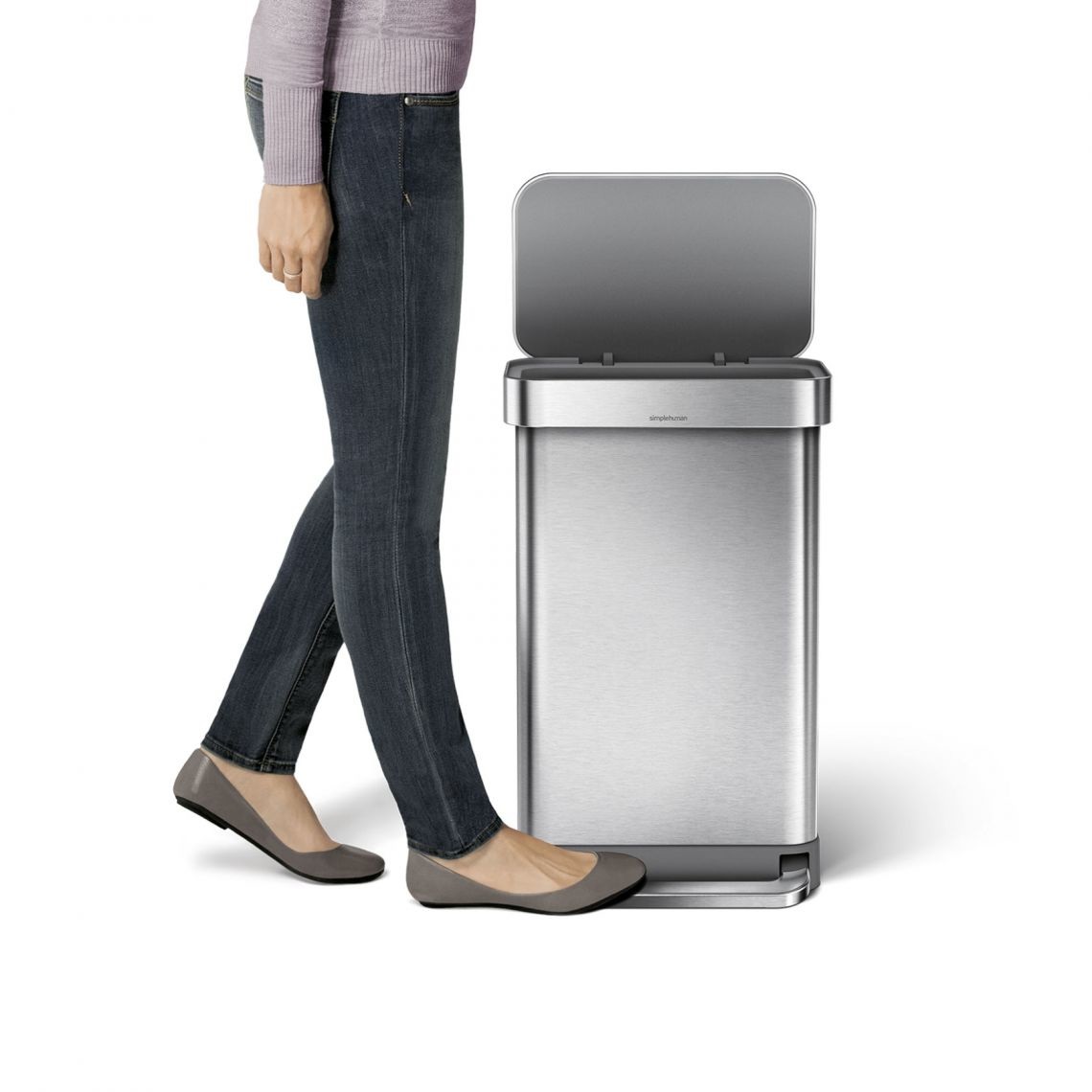 simplehuman CW2024 Pattumiera Rettangolare 45L in Acciaio Inox con Pedale e Porta Sacchetti