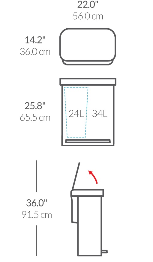 simplehuman CW2025 bidone per la spazzatura 58 L Rettangolare Acciaio inox