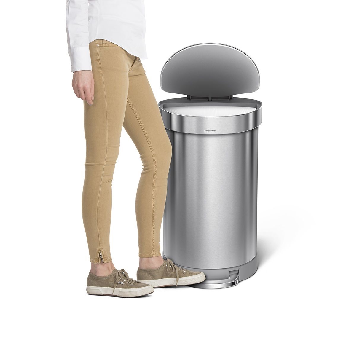 simplehuman Pattumiera a Pedale Semitonda 45 L in Acciaio Inossidabile con Meccanismo Silenzioso