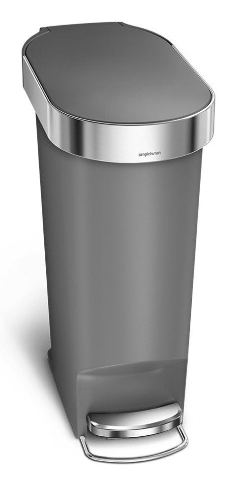 Simplehuman Pattumiera a Pedale Slim 40L - Cestino Grigio in Plastica Resistente con Meccanismo Silenzioso