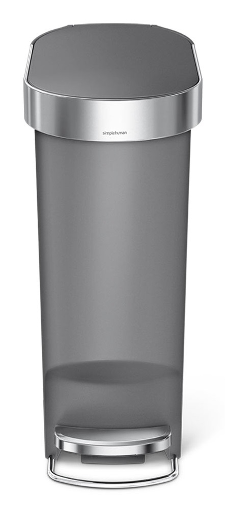 Simplehuman Pattumiera a Pedale Slim 40L - Cestino Grigio in Plastica Resistente con Meccanismo Silenzioso