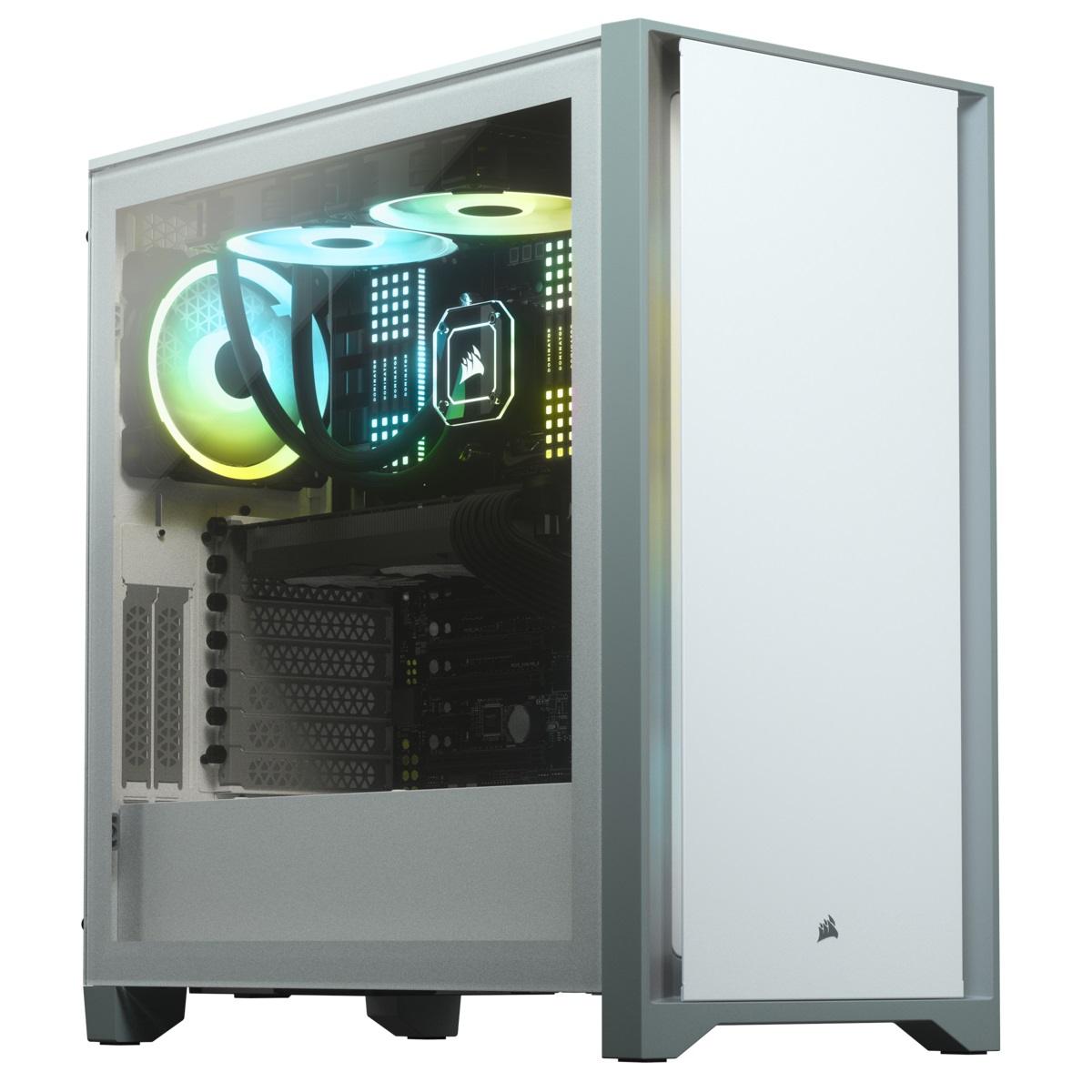 Corsair 4000D Case ATX Mid-Tower Bianco con Vetro Temperato, Pannello Anteriore in Acciaio, Due Ventole da 120 mm Incluse
