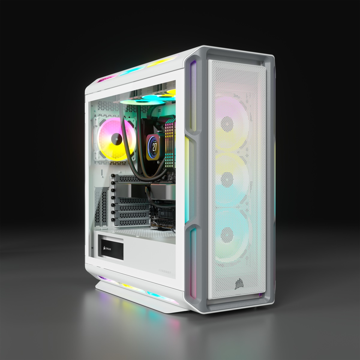 Corsair iCUE 5000T RGB Midi Tower Bianco - Case ATX con Pannello in Vetro Temperato, 3 Ventole LL120 RGB, 208 LED RGB Gestibili Singolarmente