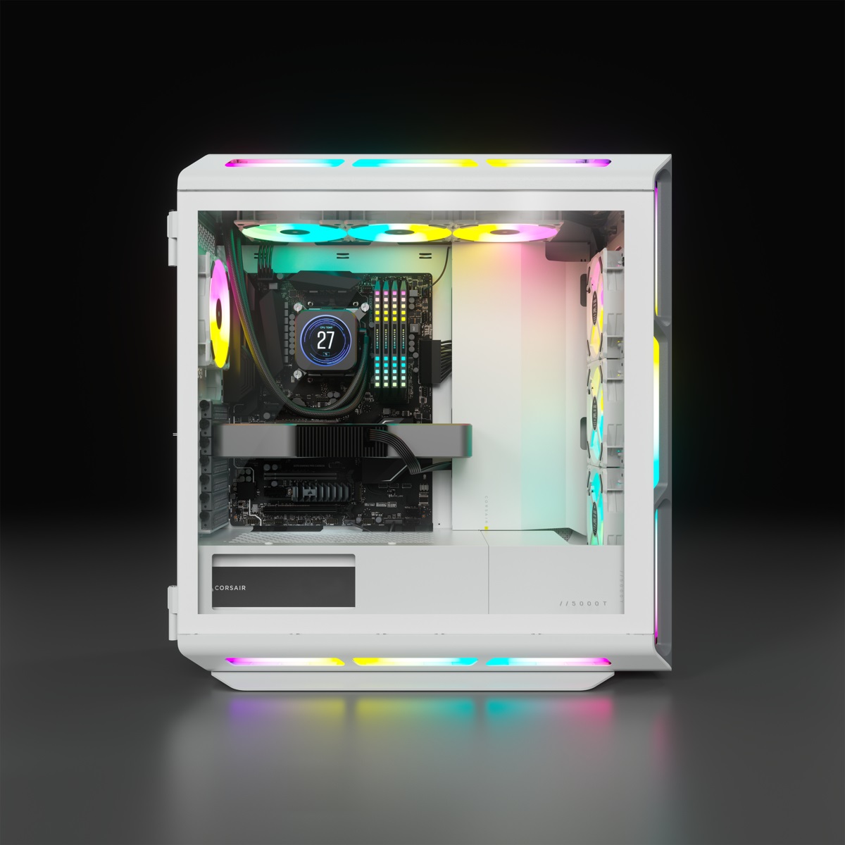 Corsair iCUE 5000T RGB Midi Tower Bianco - Case ATX con Pannello in Vetro Temperato, 3 Ventole LL120 RGB, 208 LED RGB Gestibili Singolarmente