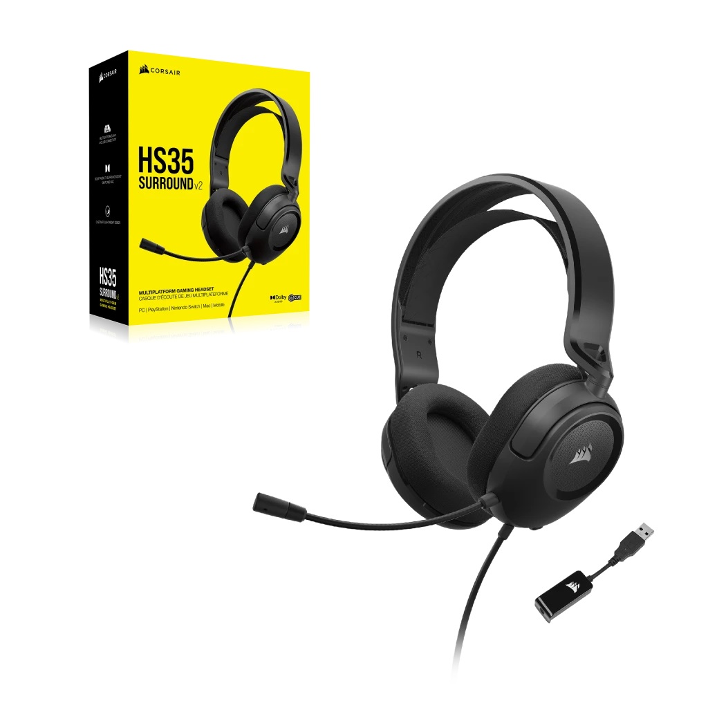 Corsair HS35 SURROUND v2 Auricolare Cablato A Padiglione Gaming Nero con Microfono e Connettività 3.5mm