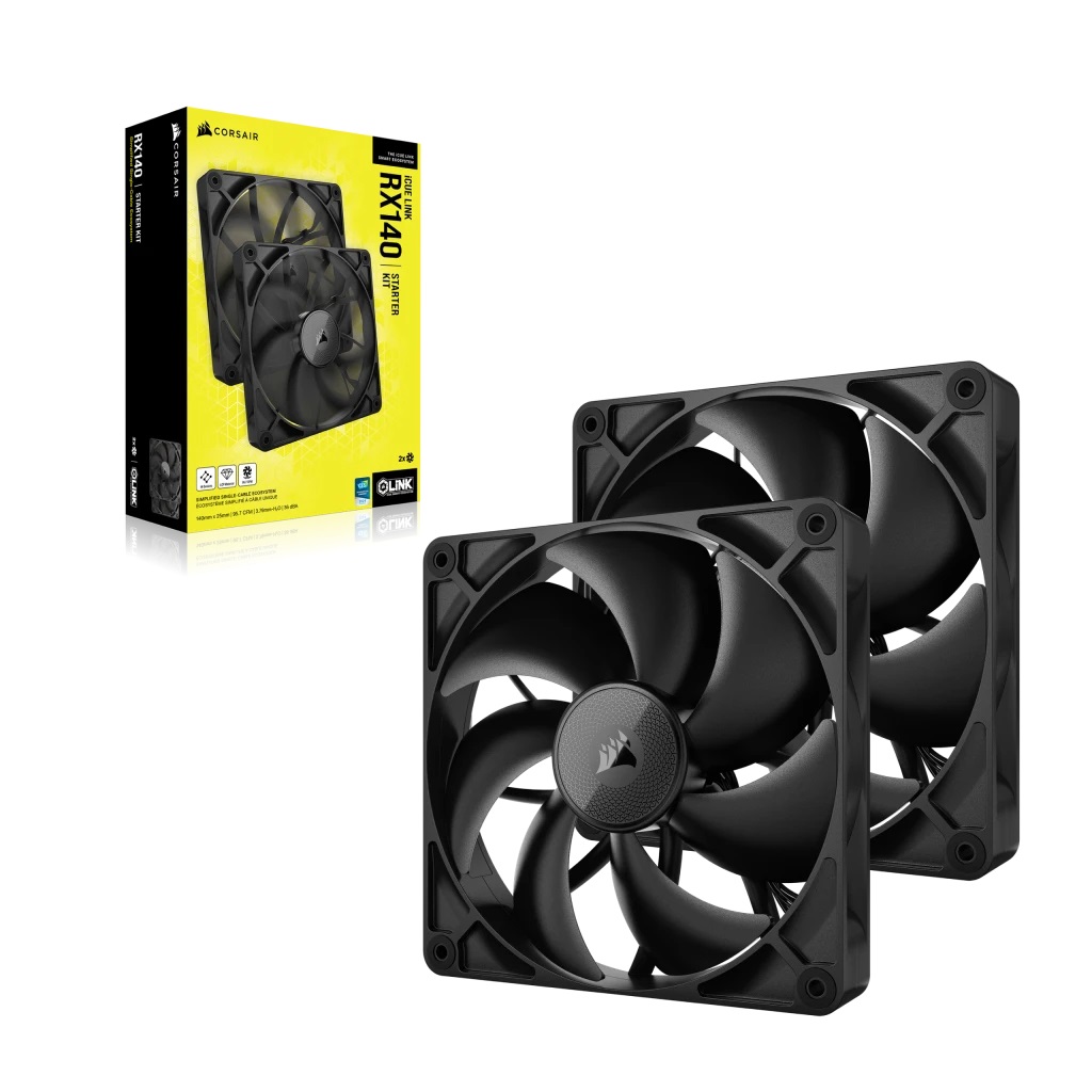 Corsair iCUE LINK RX140 Ventole PWM 140 mm con Hub iCUE LINK - Cuscinetto a Cupola Magnetica - Confezione Doppio - Nero