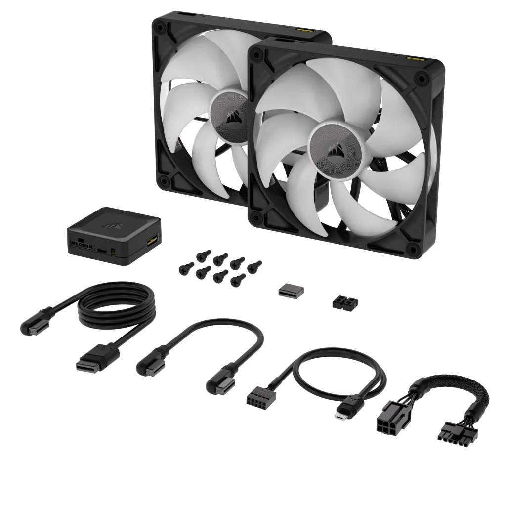 CORSAIR iCUE LINK RX140 RGB Ventole PWM 140 mm con Hub - Confezione Doppio - Nero, Velocità fino a 1700 Giri/min