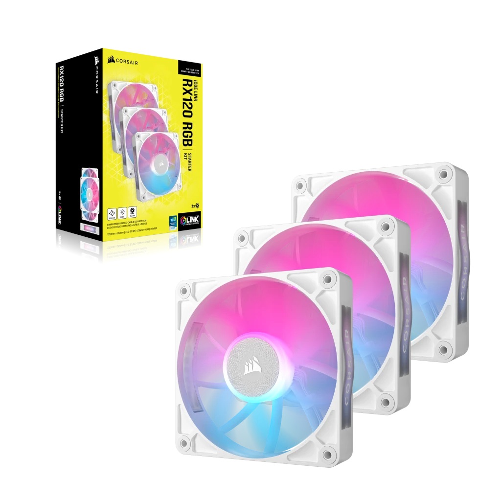 CORSAIR iCUE LINK RX120 RGB Ventole PWM 120 mm con Hub di Sistema - Confezione Tripla - Bianco
