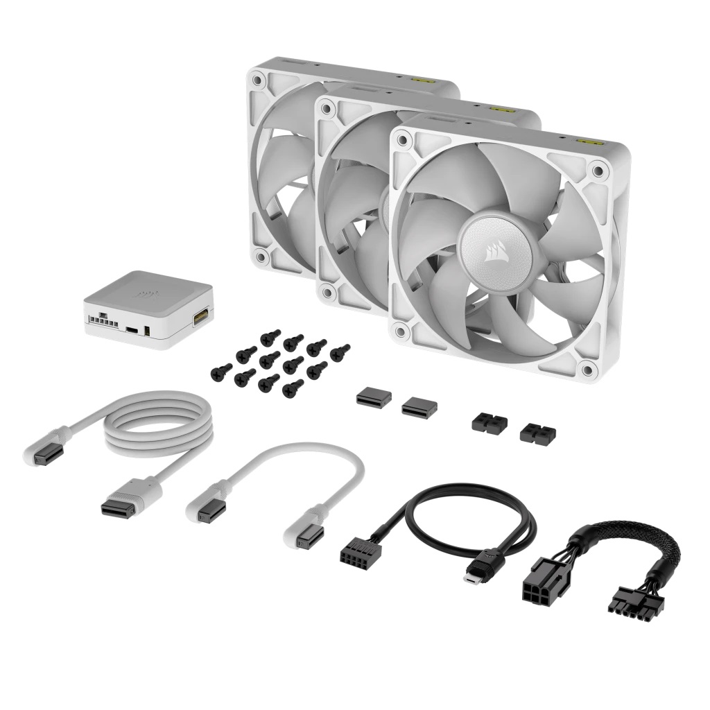 CORSAIR iCUE LINK RX120 RGB Ventole PWM 120 mm con Hub di Sistema - Confezione Tripla - Bianco