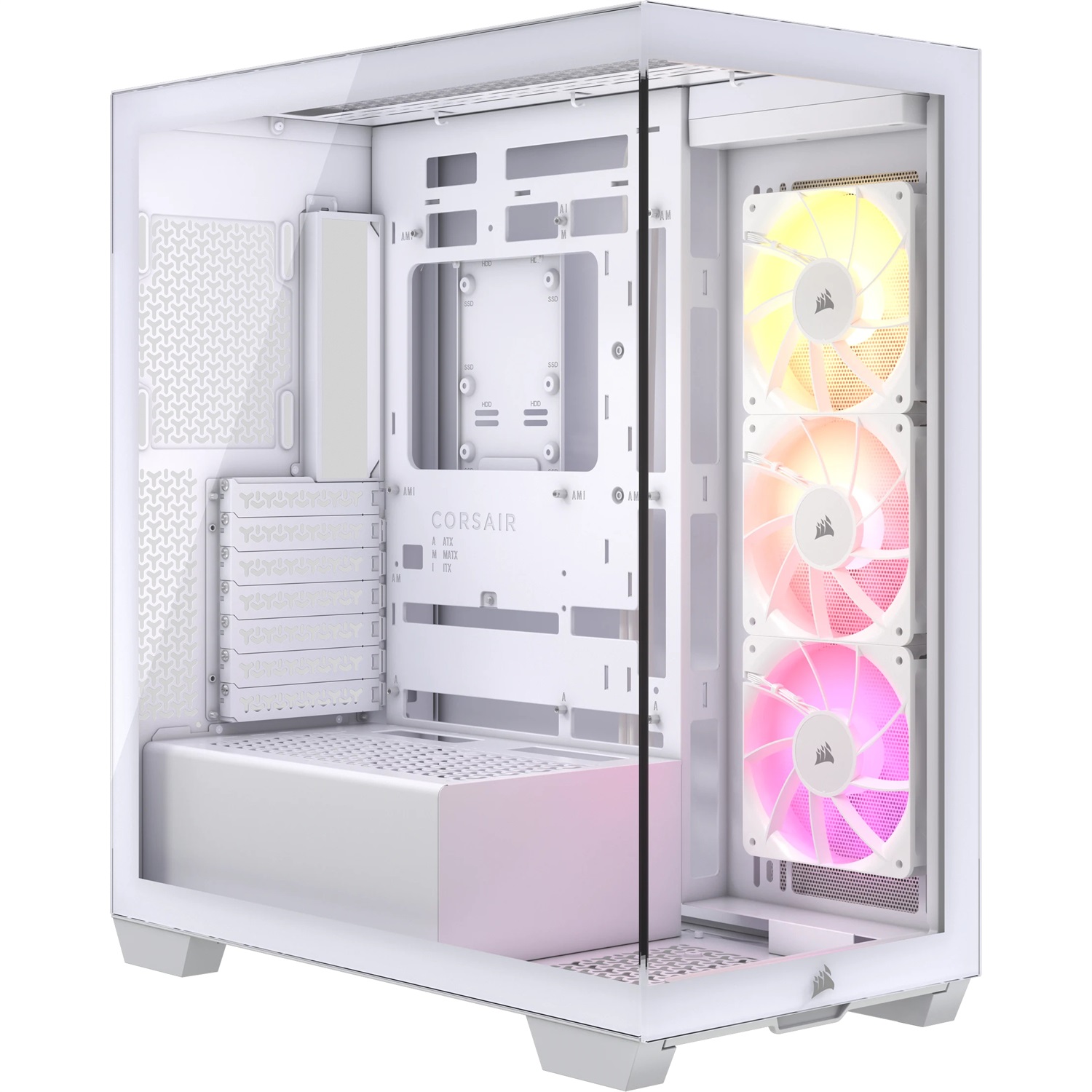Corsair 3500X ARGB Mid-Tower ATX Case Bianco - Vetro Panoramico Temperato, 3x Ventole CORSAIR RS120 ARGB Incluse, Compatibile con Schede Madri Mini-ITX fino a EATX