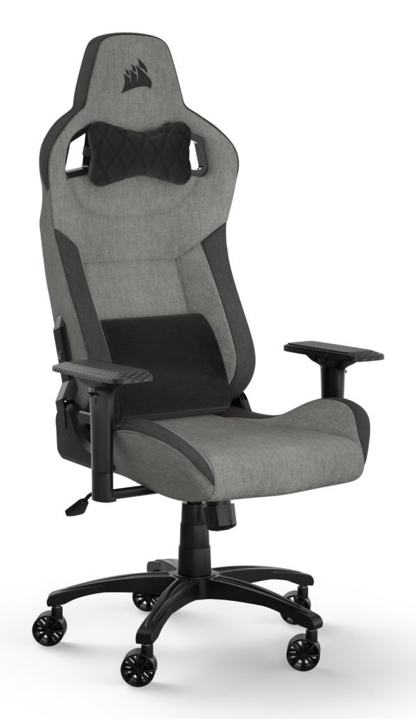 Corsair T3 RUSH Fabric (2023) Sedia da Gioco Ergonomica con Tessuto Traspirante, Cuscino Cervicale Regolabile e Supporto Lombare in Memory Foam, Grigio/Carbone