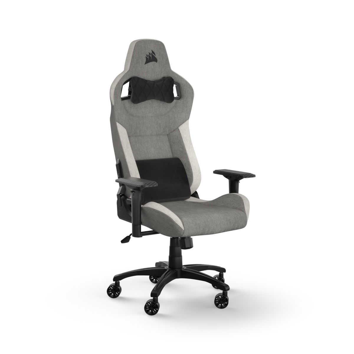 Corsair T3 Rush (2023) Sedia da Gaming con Tessuto Morbido Traspirante, Cuscino Cervicale Regolabile e Supporto Lombare in Memory Foam, Grigio/Bianco