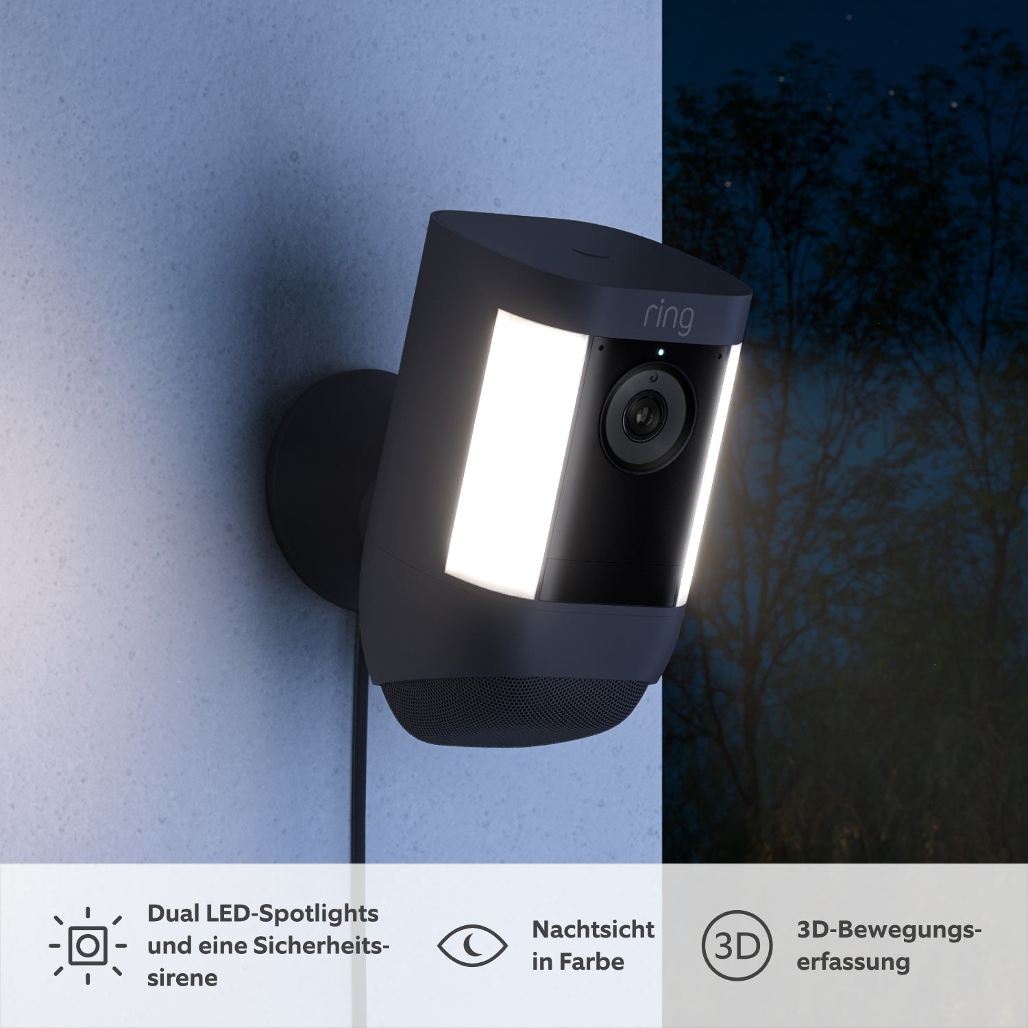 Ring Spotlight Cam Pro Plug-In - Telecamera di sorveglianza Wi-Fi 1080p per esterno, resistente agli agenti atmosferici, con audio e visione notturna