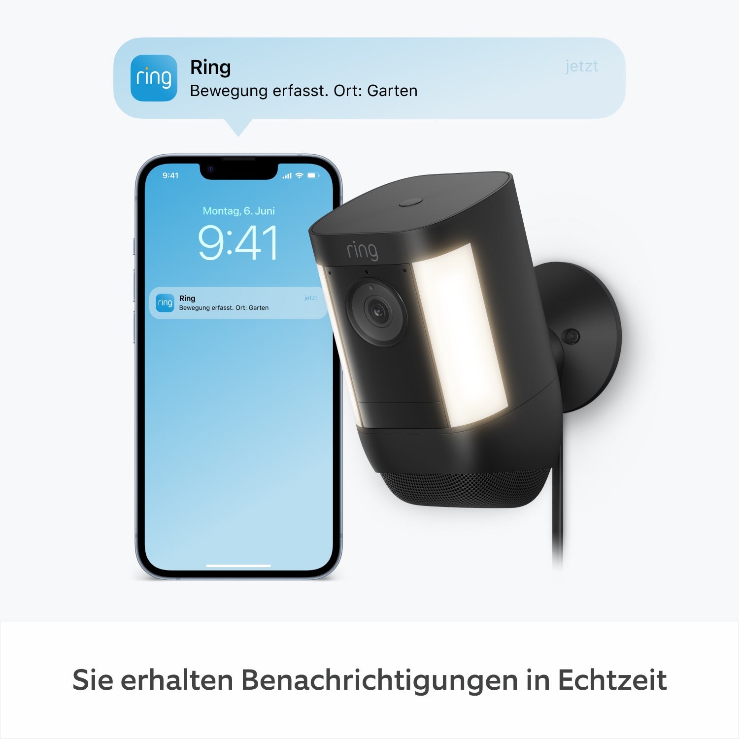 Ring Spotlight Cam Pro Plug-In - Telecamera di sorveglianza Wi-Fi 1080p per esterno, resistente agli agenti atmosferici, con audio e visione notturna