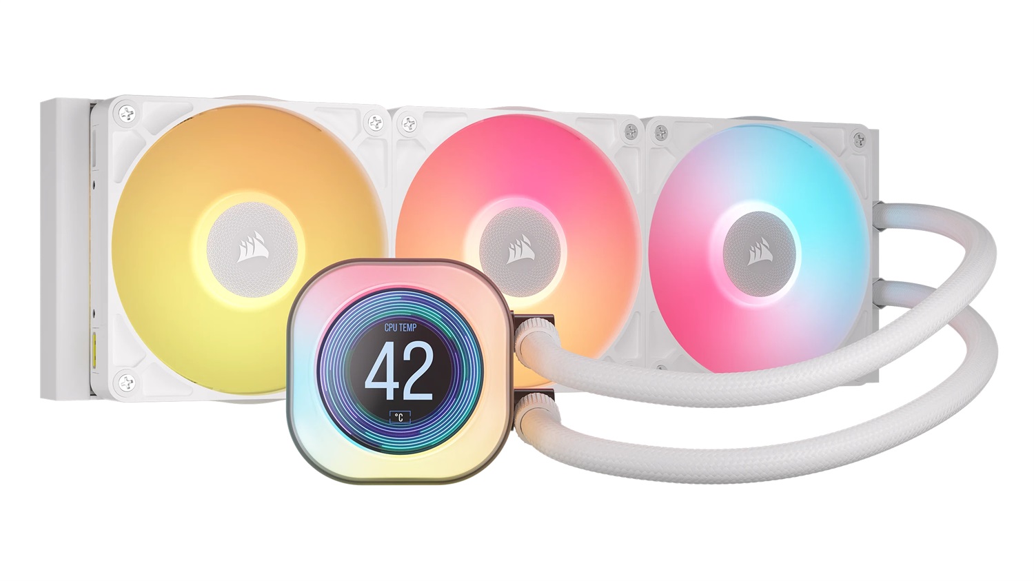 CORSAIR iCUE LINK TITAN 360 RX LCD Raffreddatore a Liquido 12 cm RGB Bianco con 3 Ventole RX120 e Hub Incluso