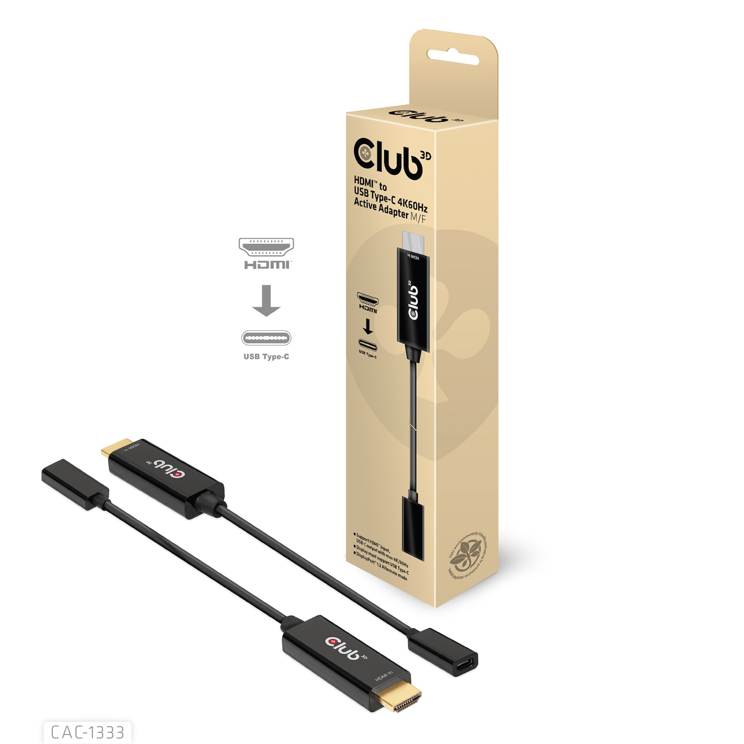 Club 3D Adattatore Attivo HDMI a USB Type-C 4K 60Hz 0,22 m con Supporto Audio HBR