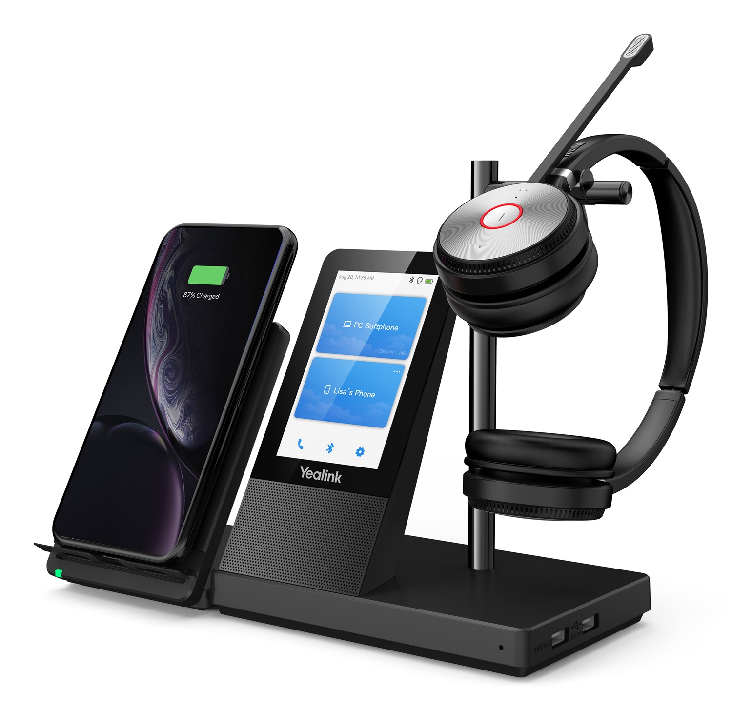 Yealink WH66 Dual UC Auricolare Wireless Stereo A Padiglione per Ufficio con Bluetooth e Base di Ricarica, Nero